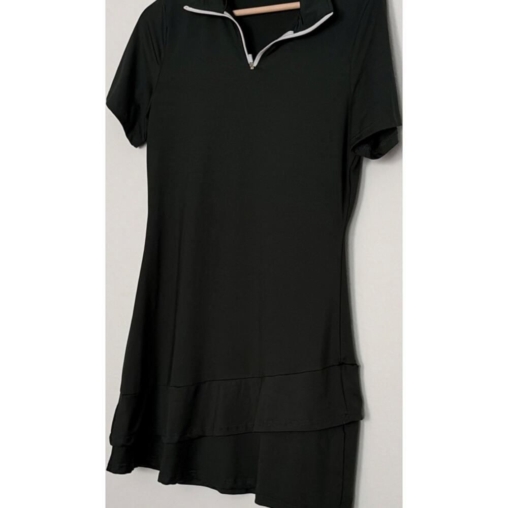 Green Polyester Blend sporty Short Dress Mock Neck Zip Short Sleeve Size M